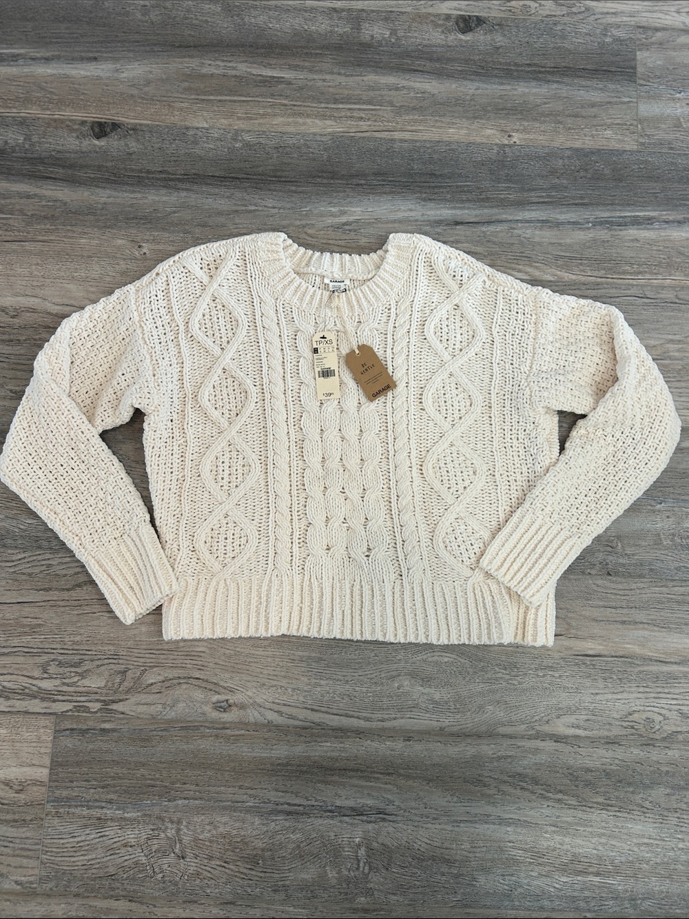 Garage Cream Chenille Cable Knit Crew Sweater